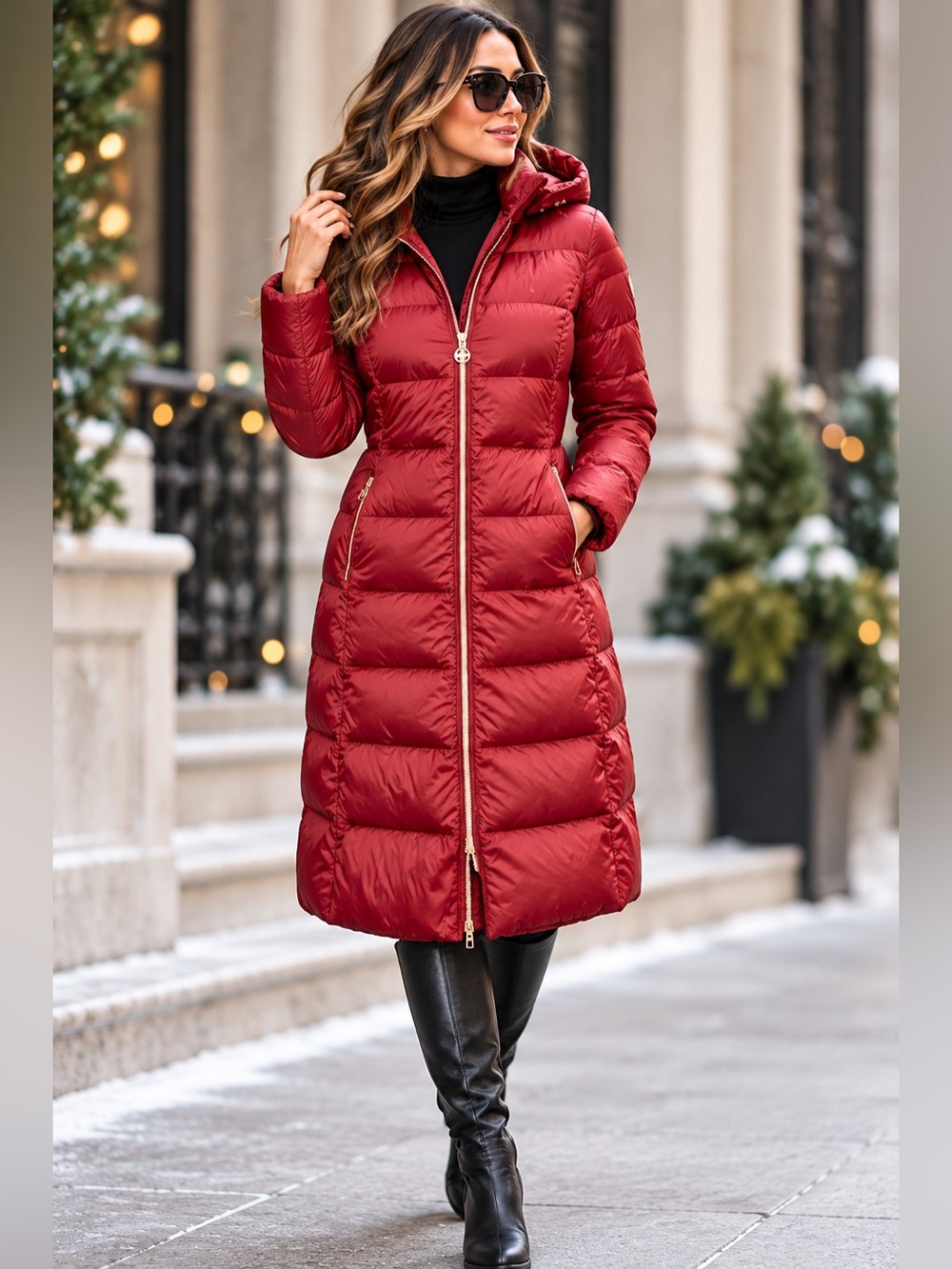 Michael Kors Ruby Red Down Puffer Coat Quilted Longline Packable Hooded XS